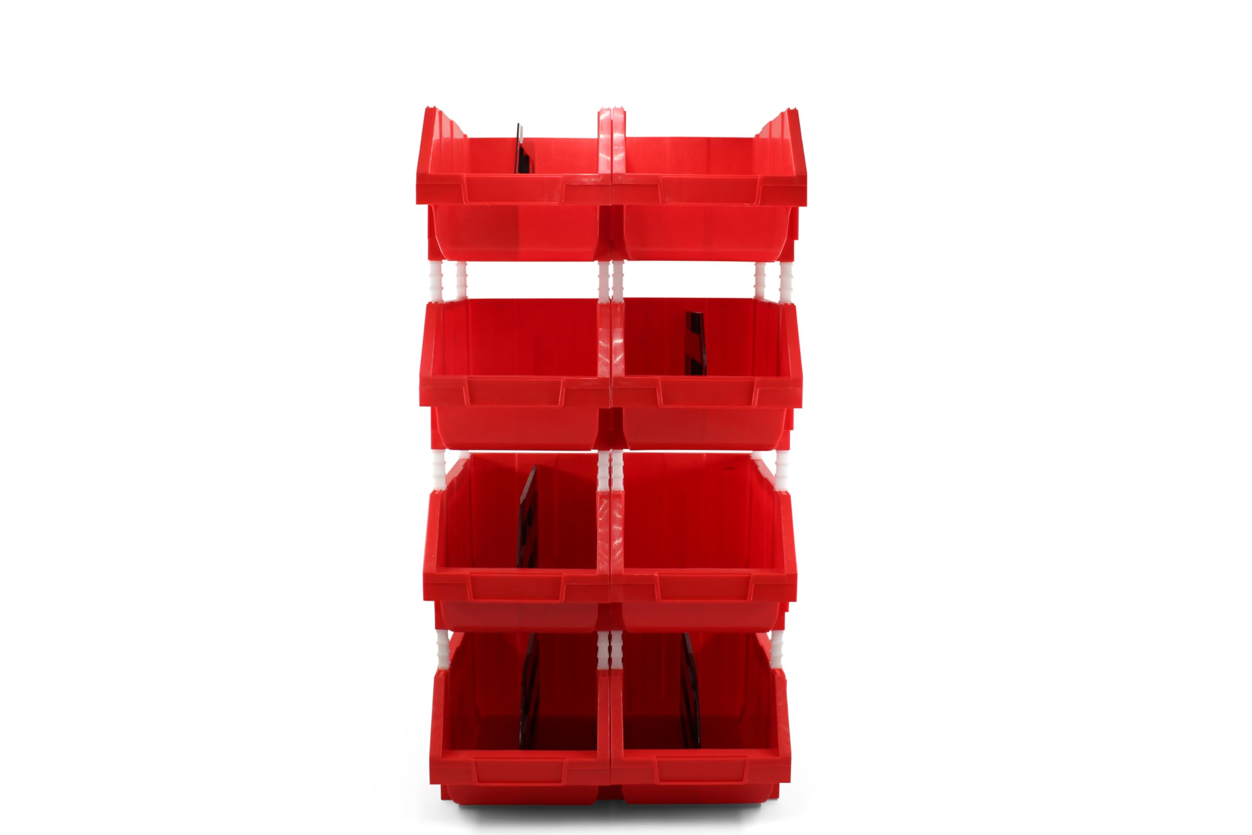 DJC Supply Heavy duty thermoplastic storage bin organizer, Stackable, Hangable, Side-connect (RED (2 PACK), LARGE V2 8.4" X 14.5" X 6.9")