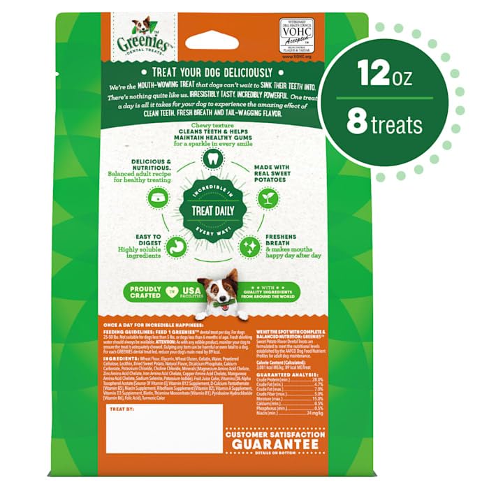 Greenies Natural Sweet Potato Flavor Dental Dog Treats 12 oz. Count of 8 Large