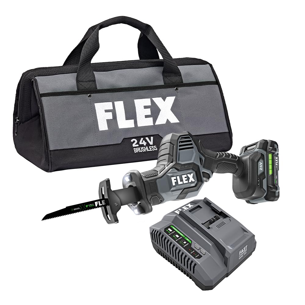 FLEX 24V Brushless Cordless One-Handed Reciprocating Saw Kit with 2.5Ah Lithium Battery and 160W Fast Charger - FX2241-1A