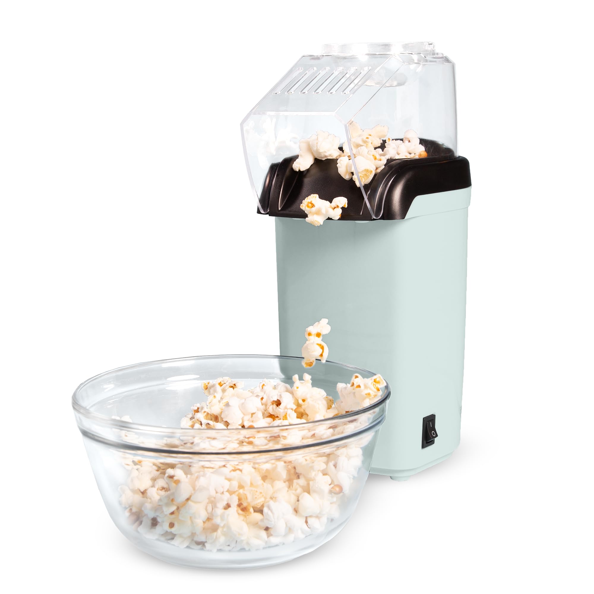 Tasty Hot Air Popcorn Popper, Healthy and Delicious Popcorn in Minutes, Fast and Easy-to-Use, Built-In Measuring Cup and Butter Warmer, 8 Cups, Aqua