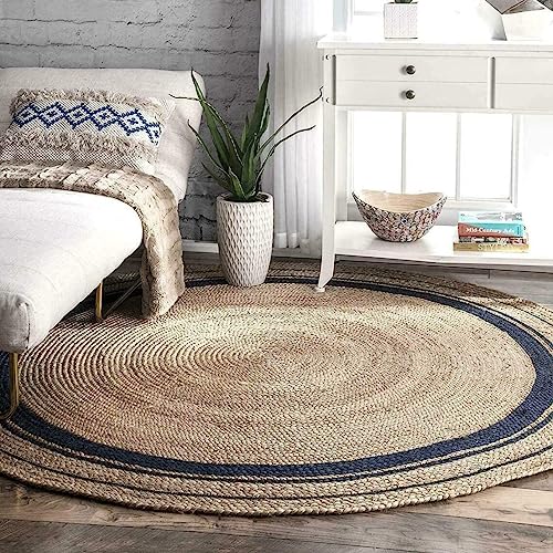 GlobusArt Hand Woven Round Jute Area Rug Braided Round Rugs for Boho Home Decor Living Room and Kitchen Floor Decoration Natural Eco Friendly Area Rug for Farmhouse.…