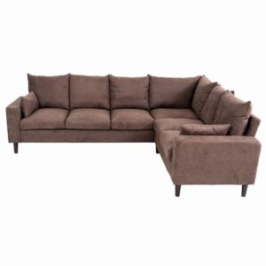 Panana Modern Upholstered L-Shape Sectional Sofa, 2 Seater + 3 Seater Corner Couch for Living Room (Brown)