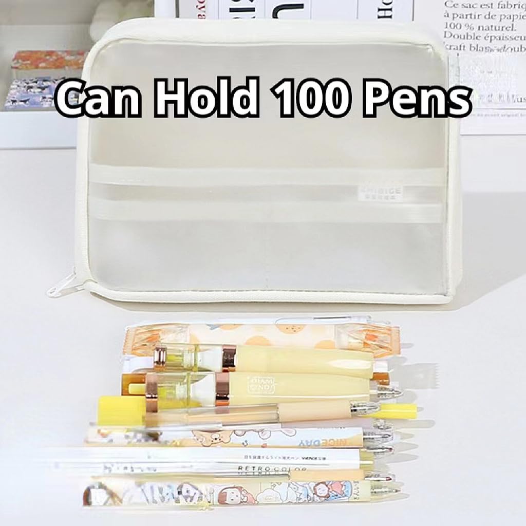 AuraGlor Pencil Case Clear Large Capacity 11 Compartments Big Pencil Pouch Pen Bag Box Holder Organizer Simple Storage Aesthetic Stationery Cosmetic for Adults Men Women Office Essentials (Grey)