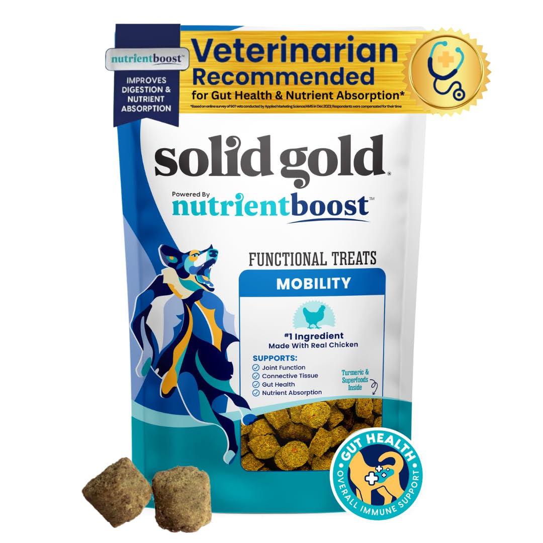 Solid Gold Healthy Dog Treats - Functional Mobility Dog Treats for Training & Joint Support - Chicken Flavor with Glucosamine Chondroitin Healthy Training Treats for Dogs - 5.2 oz