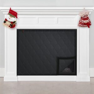 fosluoc fireplace cover, fireplace blanket stops cold air heat loss for winter summer, indoor fireplace draft stopper (39" w x 32" h,black)