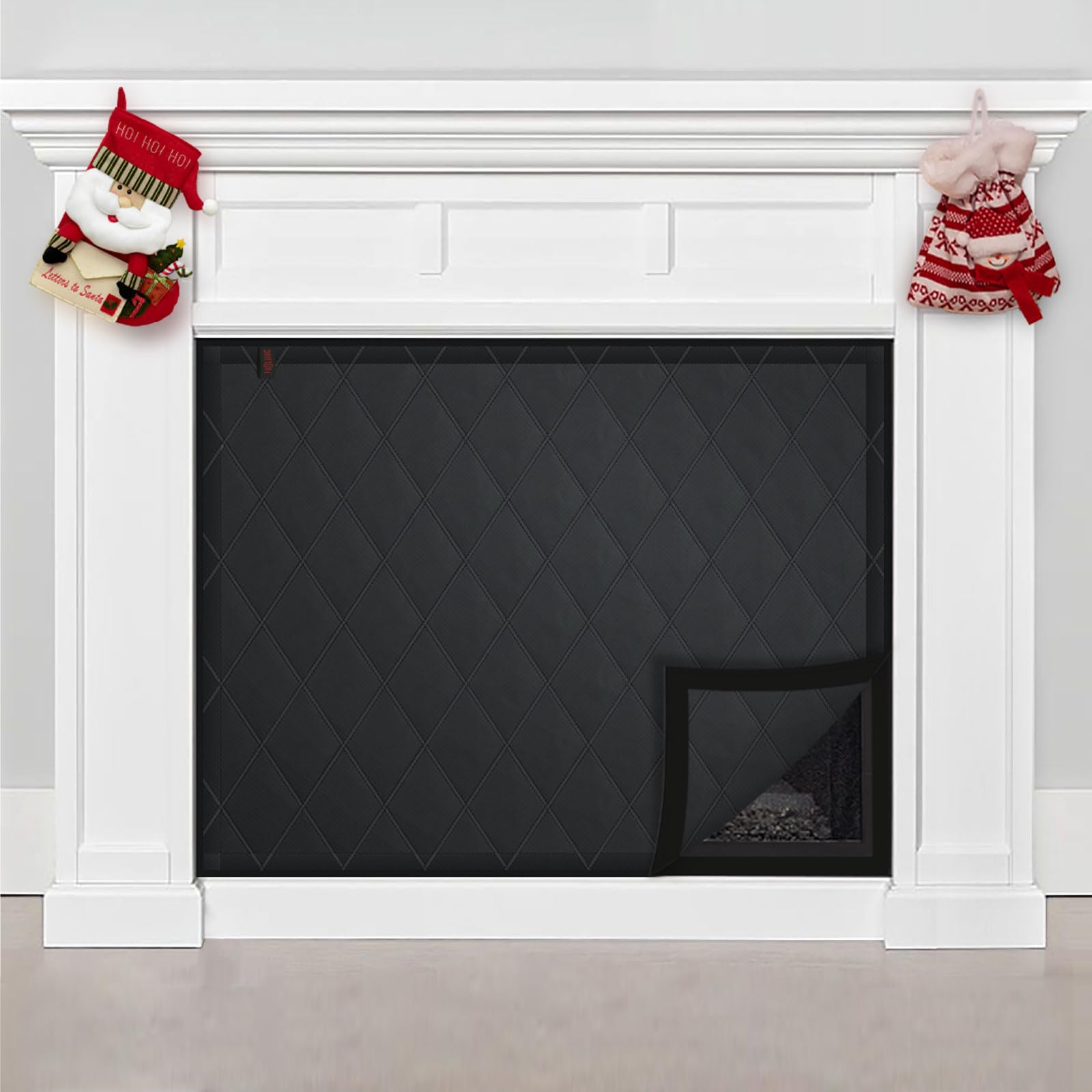 FOSLUOC Fireplace Cover, Fireplace Blanket Stops Cold Air Heat Loss for Winter Summer, Indoor Fireplace Draft Stopper (39" W x 32" H,Black)