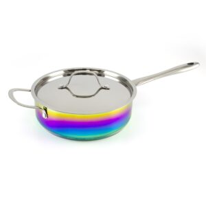 The Magical Kitchen Collection - Iridescent Rainbow 9.5” Skillet with Lid - 4 Quart, Premium Heavy Duty Titanium and Stainless Steel Pan - Rust Proof Induction Cookware - Oven Safe Frying Pan