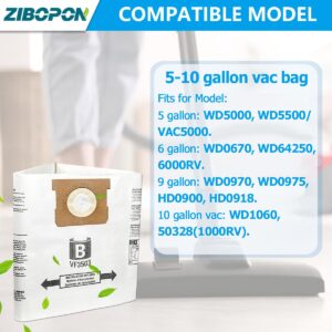 Zibopon VF3503 Vacuum Bags Compatible with Ridgid 5 to 10 Gallon Wet/Dry Vacs, Size B(10 Pack)