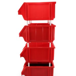 DJC Supply Heavy duty thermoplastic storage bin organizer, Stackable, Hangable, Side-connect (RED (2 PACK), LARGE V2 8.4" X 14.5" X 6.9")