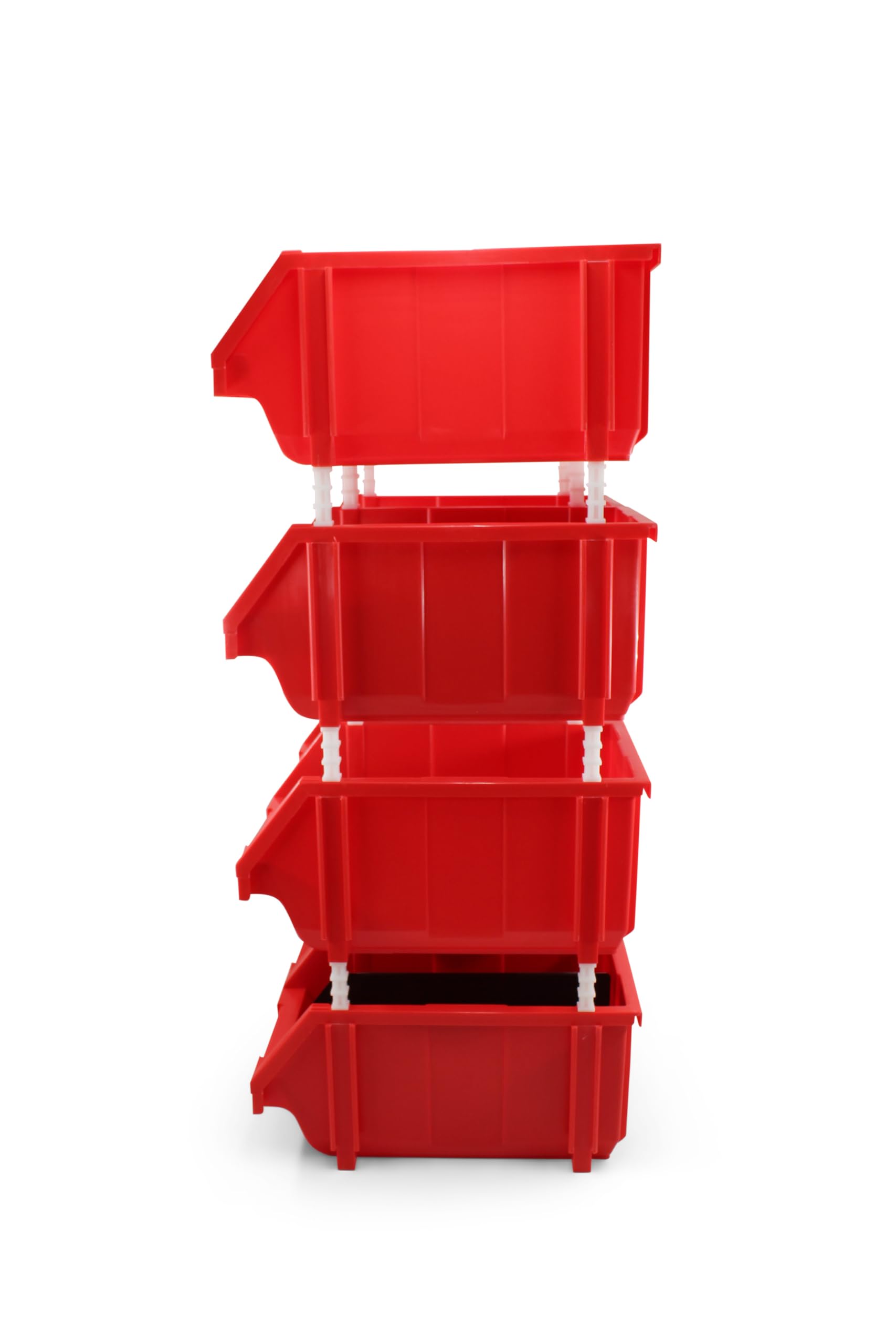 DJC Supply Heavy duty thermoplastic storage bin organizer, Stackable, Hangable, Side-connect (RED (2 PACK), LARGE V2 8.4" X 14.5" X 6.9")