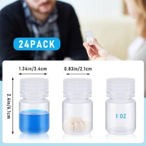 Tatuo 24 Pcs 1oz Pill Bottle Sample Bottles Polypropylene Wide Mouth Reagent Bottle Plastic with Screw Caps Translucent PP Sample Containers with Lid