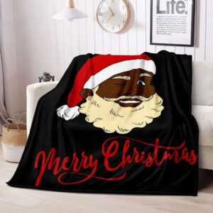 LUVIVIHOME Christmas Throw Blanket, Funny African American Black Santa Claus Blanket, Winter Xmas Holiday Kids Blanket, Cozy Warm Soft Lightweight Fuzzy Flannel Fleece Blanket for Couch, Sofa, 50"x60"