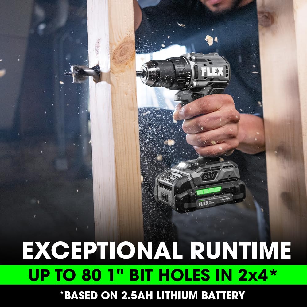 FLEX 24V Brushless Cordless 2-Tool Compact Combo Kit: 1/2-Inch 2-Speed Drill Driver and 1/4-Inch Hex Impact Driver with (2) 2.5Ah Lithium Batteries and 160W Fast Charger - FXM205-2A