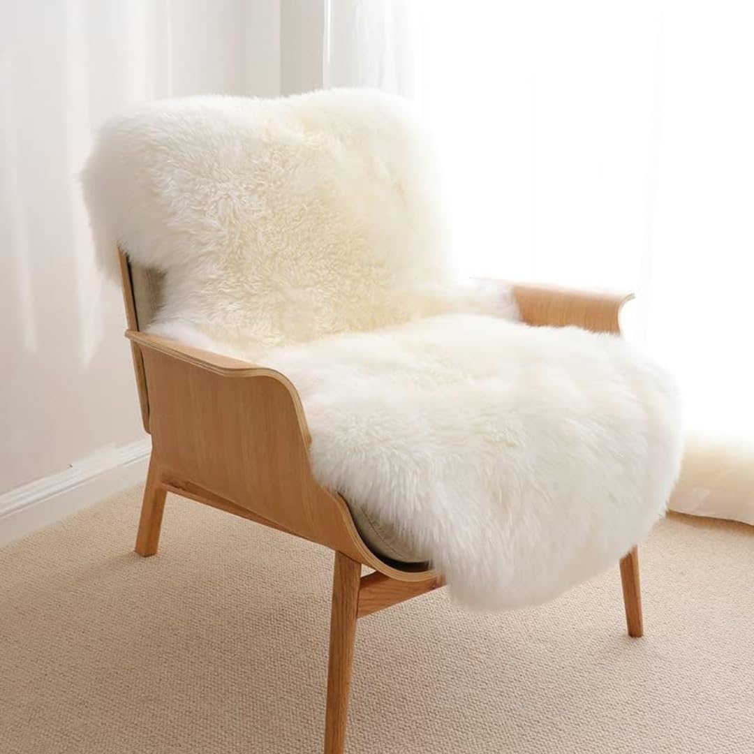 Woolous Genuine Sheepskin Rug, Large New Zealand Sheep Skin Rug Extra Thick Fluffy Ivory Rug for Living Room, Bedroom, Sofa or Chair (3.5x2.3 ft)