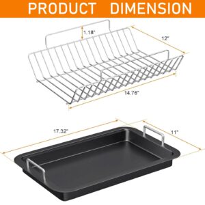 BBQ Future 17.3-Inch Nonstick Roasting Pan with Stainless Steel Rack, Turkey Roaster Pan for Turkey Chicken Meat & Vegetables, Rectangular Roasting Pans for Ovens Heavy Duty & Dishwasher Safe