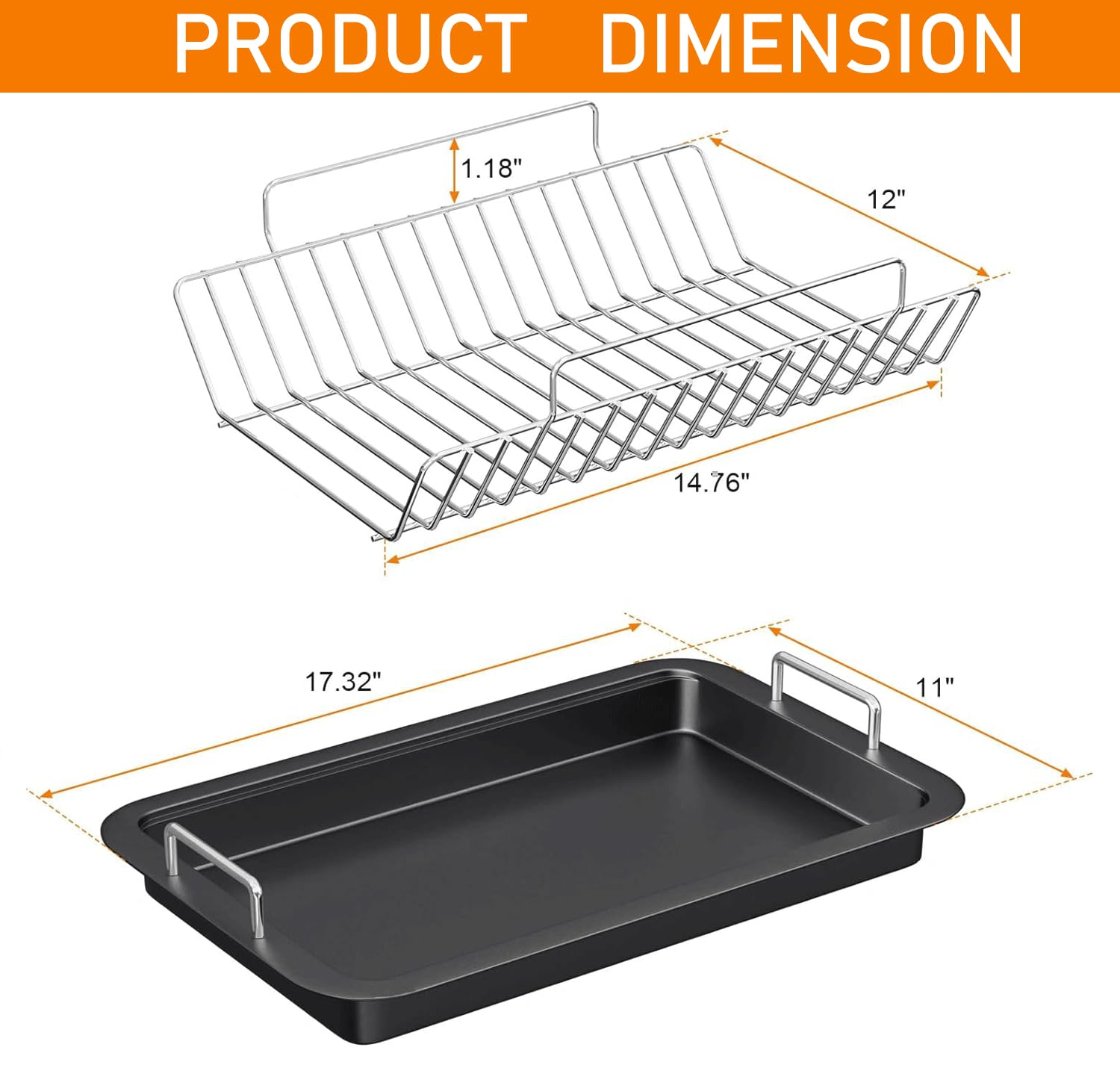 BBQ Future 17.3-Inch Nonstick Roasting Pan with Stainless Steel Rack, Turkey Roaster Pan for Turkey Chicken Meat & Vegetables, Rectangular Roasting Pans for Ovens Heavy Duty & Dishwasher Safe