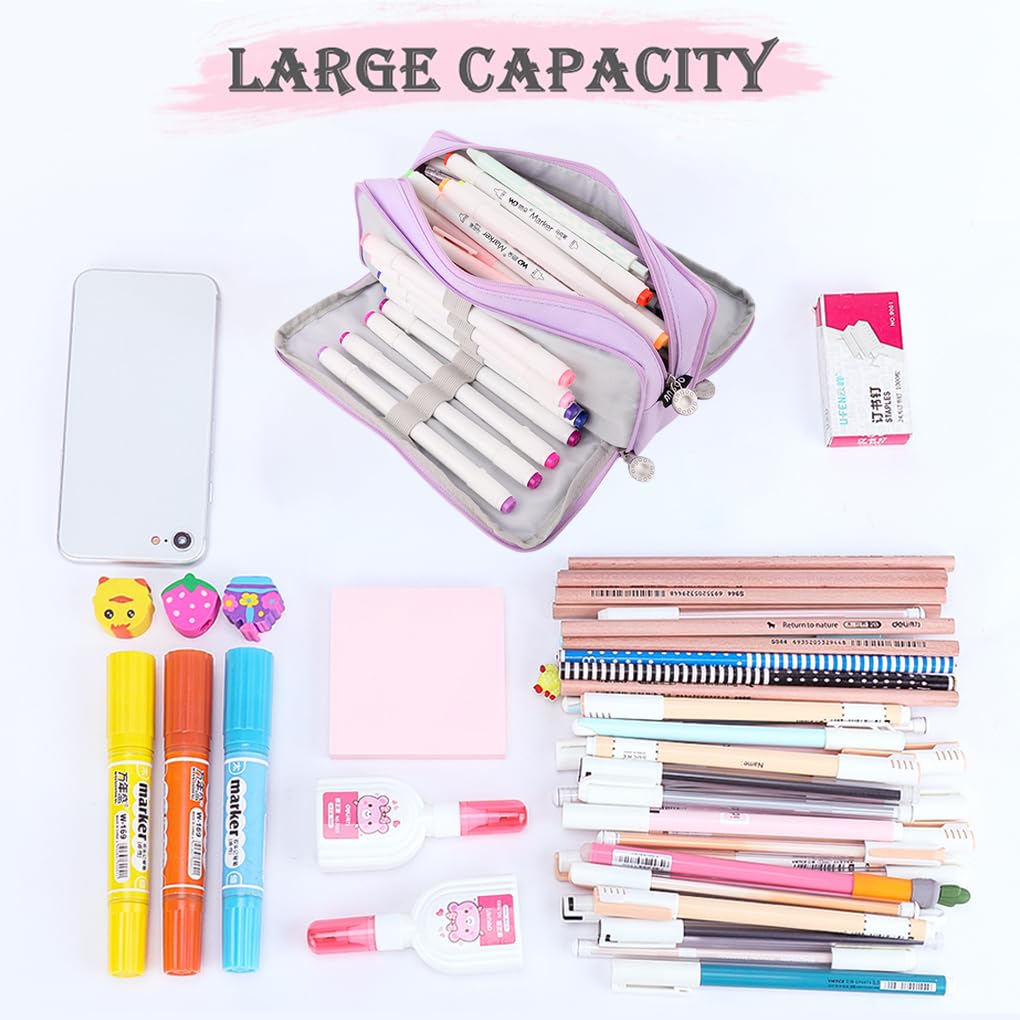 Oyachic Large Pencil Case,3 Compartments Pencil Bag,Big Capacity Canvas Pencil Pouch with Zipper for Aesthetic Business Office Supplies