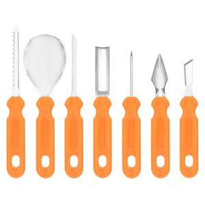 pedenty 7 pieces halloween pumpkin carving kit - heavy duty stainless steel carving tools set sculpting scoop knives for halloween decorations jack-o-lanterns