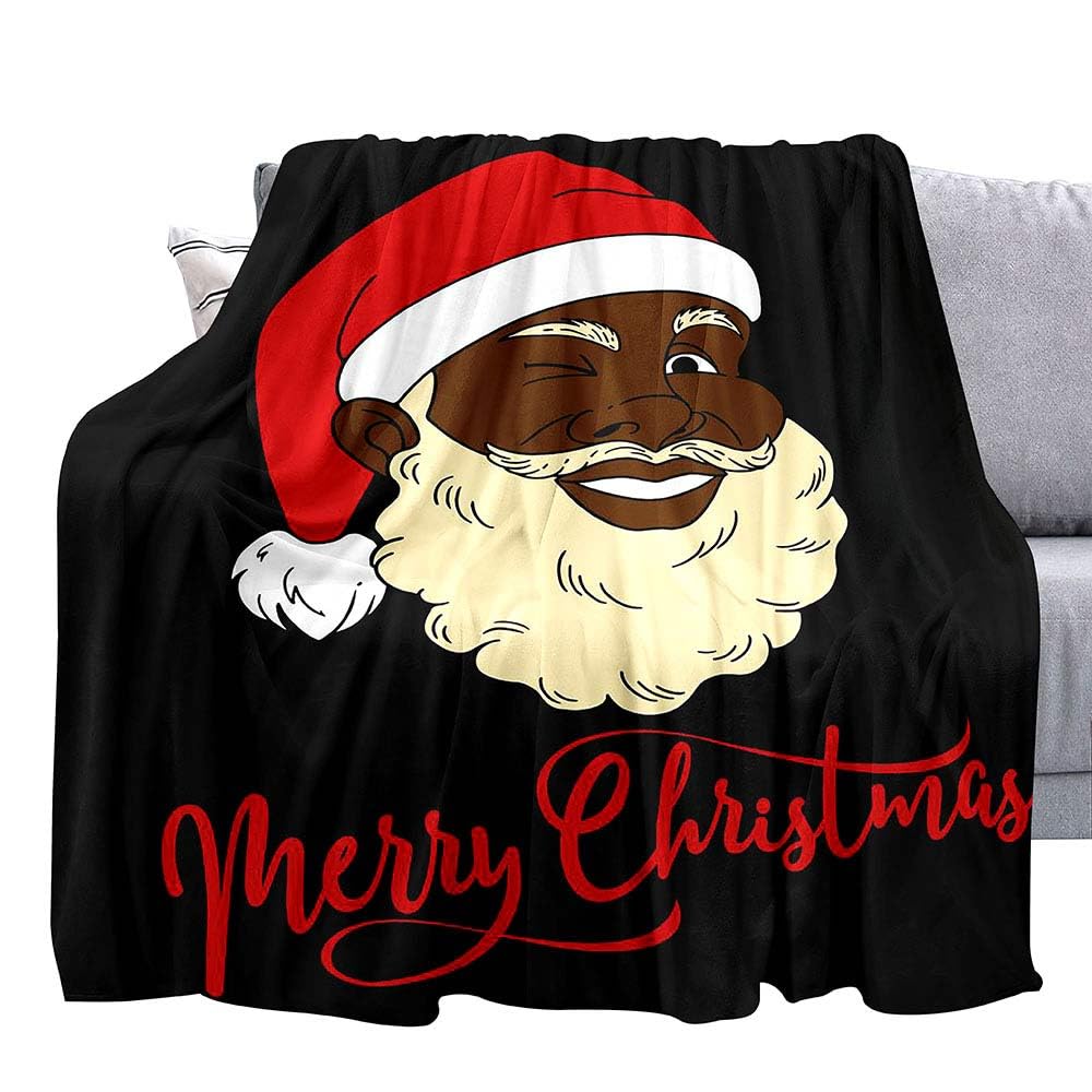 LUVIVIHOME Christmas Throw Blanket, Funny African American Black Santa Claus Blanket, Winter Xmas Holiday Kids Blanket, Cozy Warm Soft Lightweight Fuzzy Flannel Fleece Blanket for Couch, Sofa, 50"x60"