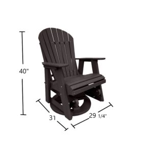 Phat Tommy Glider for Outside Patio - Outdoor Swivel Glider Chair - Poly Outdoor Furniture, Adirondack Porch Glider Chair, Brown