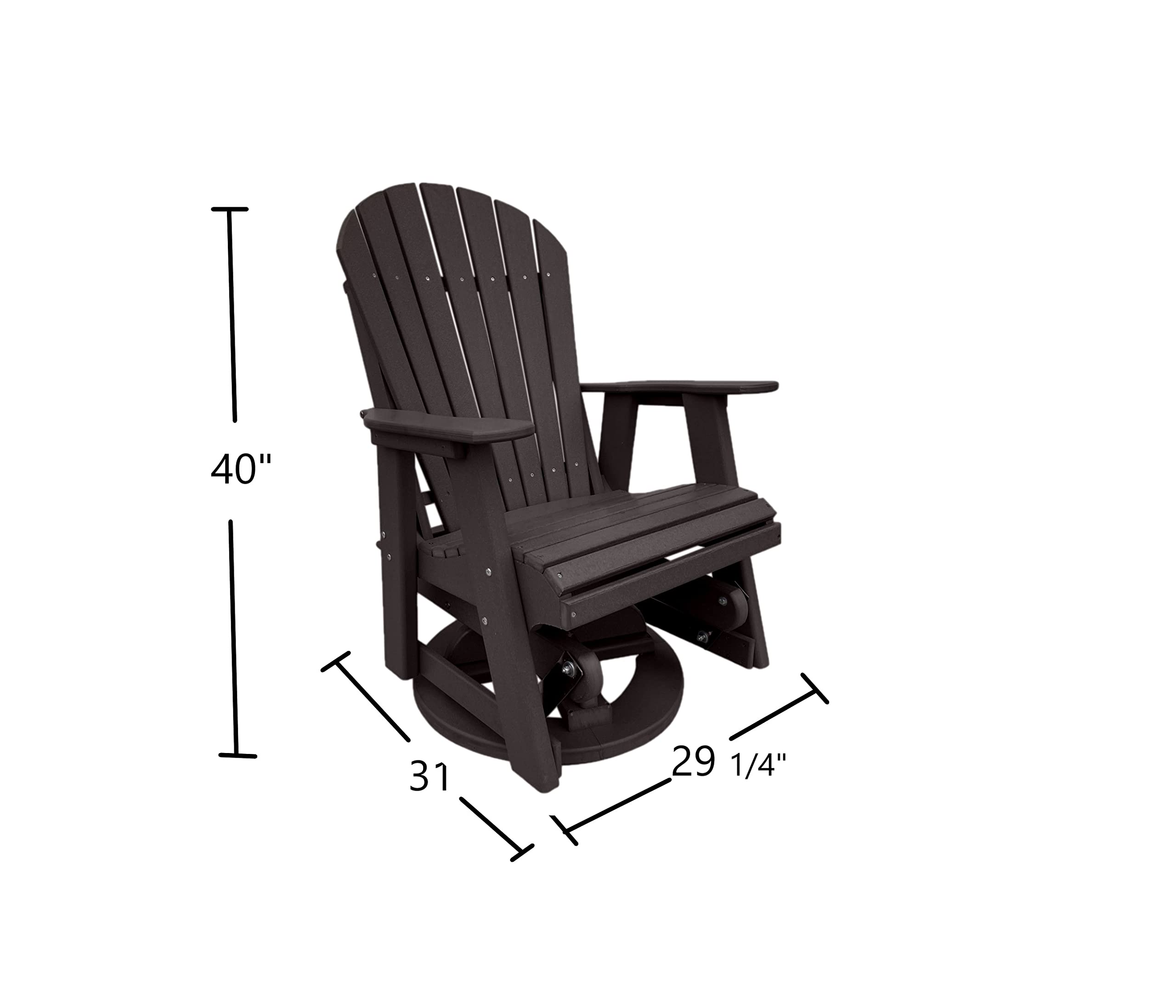 Phat Tommy Glider for Outside Patio - Outdoor Swivel Glider Chair - Poly Outdoor Furniture, Adirondack Porch Glider Chair, Brown