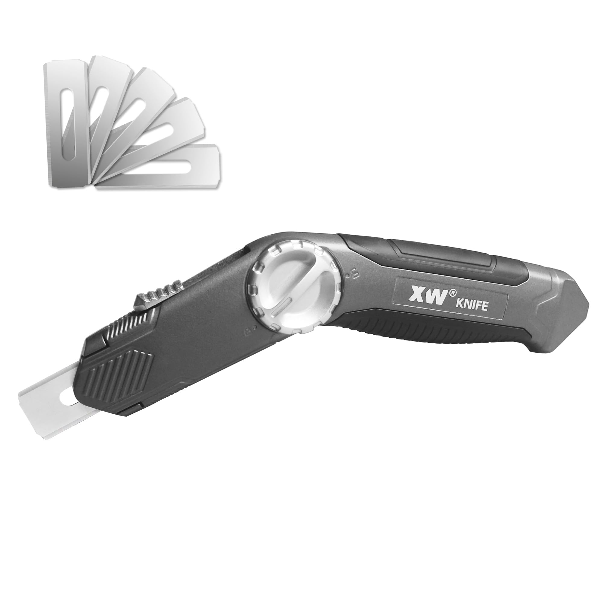 XW Retractable Carpet Knife with Twist-lock Design, Heavy Duty Zinc Alloy Knife with Blade Storage, Extra 5 Blades Included.