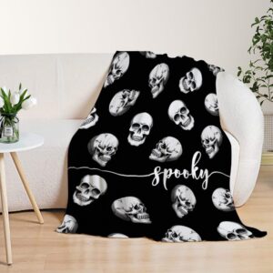 YeeJu Halloween Throw Blanket Black Spooky Skull Throw Blanket Halloween Cozy Soft Lightweight Fuzzy Plush Fleece Blankets and Throws Couch Sofa Bed Holiday Decorative Print Blanket 50x60