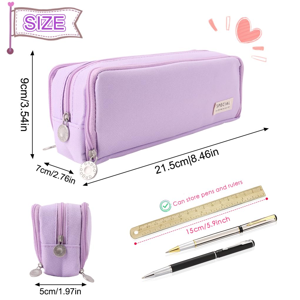 Oyachic Large Pencil Case,3 Compartments Pencil Bag,Big Capacity Canvas Pencil Pouch with Zipper for Aesthetic Business Office Supplies