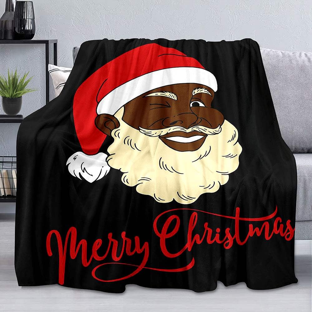 LUVIVIHOME Christmas Throw Blanket, Funny African American Black Santa Claus Blanket, Winter Xmas Holiday Kids Blanket, Cozy Warm Soft Lightweight Fuzzy Flannel Fleece Blanket for Couch, Sofa, 50"x60"