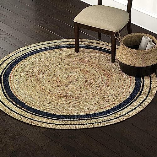 GlobusArt Hand Woven Round Jute Area Rug Braided Round Rugs for Boho Home Decor Living Room and Kitchen Floor Decoration Natural Eco Friendly Area Rug for Farmhouse.…