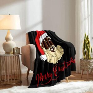 LUVIVIHOME Christmas Throw Blanket, Funny African American Black Santa Claus Blanket, Winter Xmas Holiday Kids Blanket, Cozy Warm Soft Lightweight Fuzzy Flannel Fleece Blanket for Couch, Sofa, 50"x60"