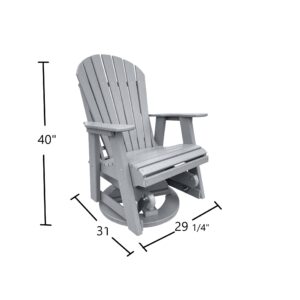 Phat Tommy Glider for Outside Patio - Outdoor Swivel Glider Chair - Poly Outdoor Furniture, Adirondack Porch Glider Chair, Grey