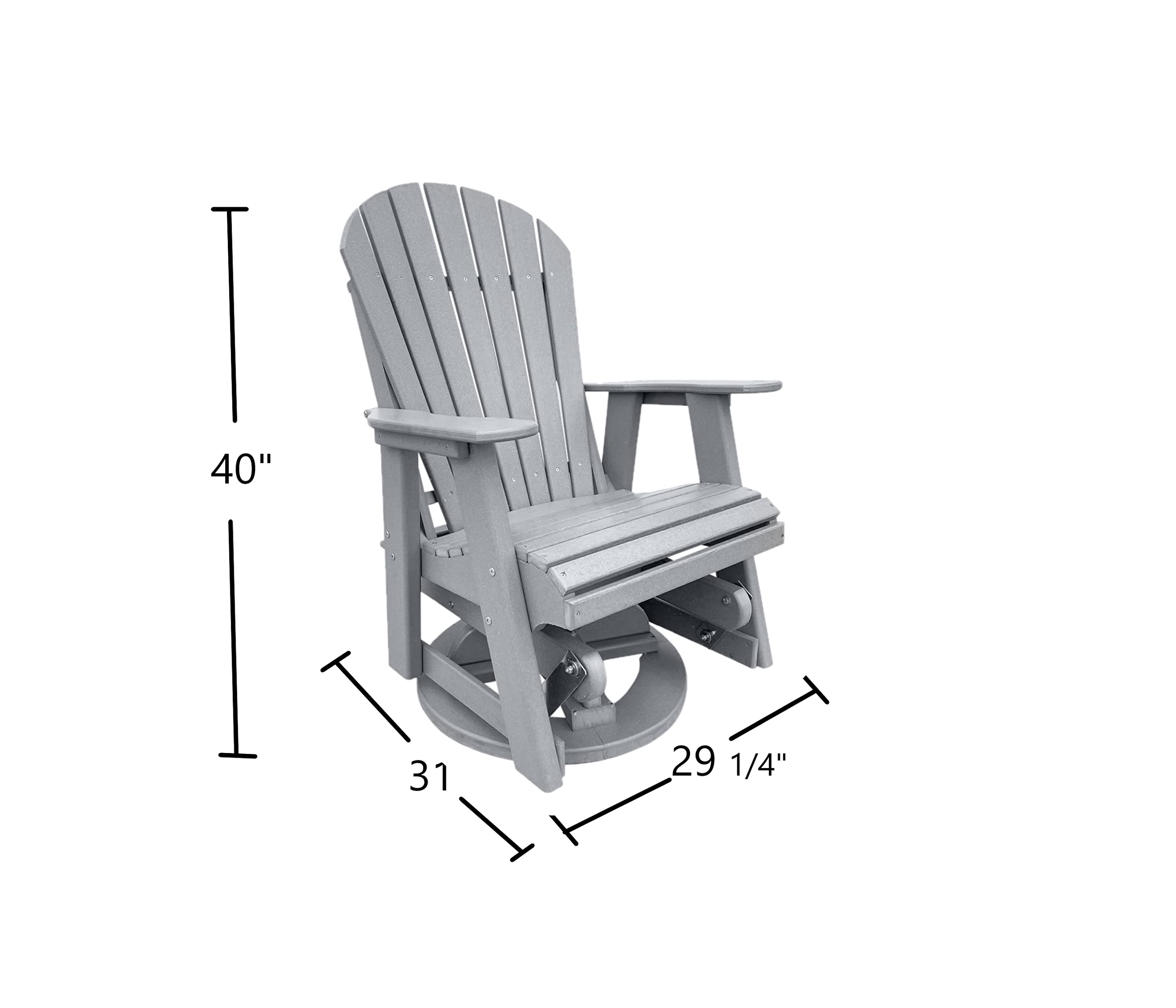 Phat Tommy Glider for Outside Patio - Outdoor Swivel Glider Chair - Poly Outdoor Furniture, Adirondack Porch Glider Chair, Grey