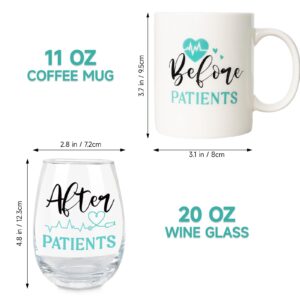 Before Patients, After Patients Gifts Set - 11 oz Coffee Mug and 19 oz Wine Glass Set Gifts Idea for Nurse, Dentists, Doctors, Hygienists, Physician, Unique Graduation Birthday Gifts