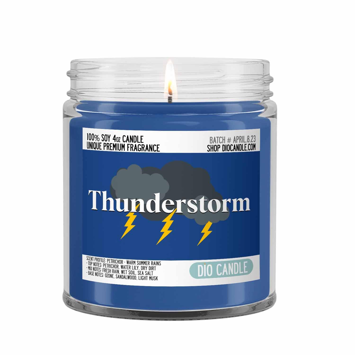 Thunderstorm Scented Candle - Smells Like Petrichor - Warm Summer Rains - 100% Naturally Vegan Soy and Premium Fragrance | Great Gift | Recyclable Glass Jar | Handmade in Colorado (4oz Glass Jar)