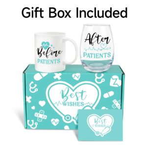 Before Patients, After Patients Gifts Set - 11 oz Coffee Mug and 19 oz Wine Glass Set Gifts Idea for Nurse, Dentists, Doctors, Hygienists, Physician, Unique Graduation Birthday Gifts