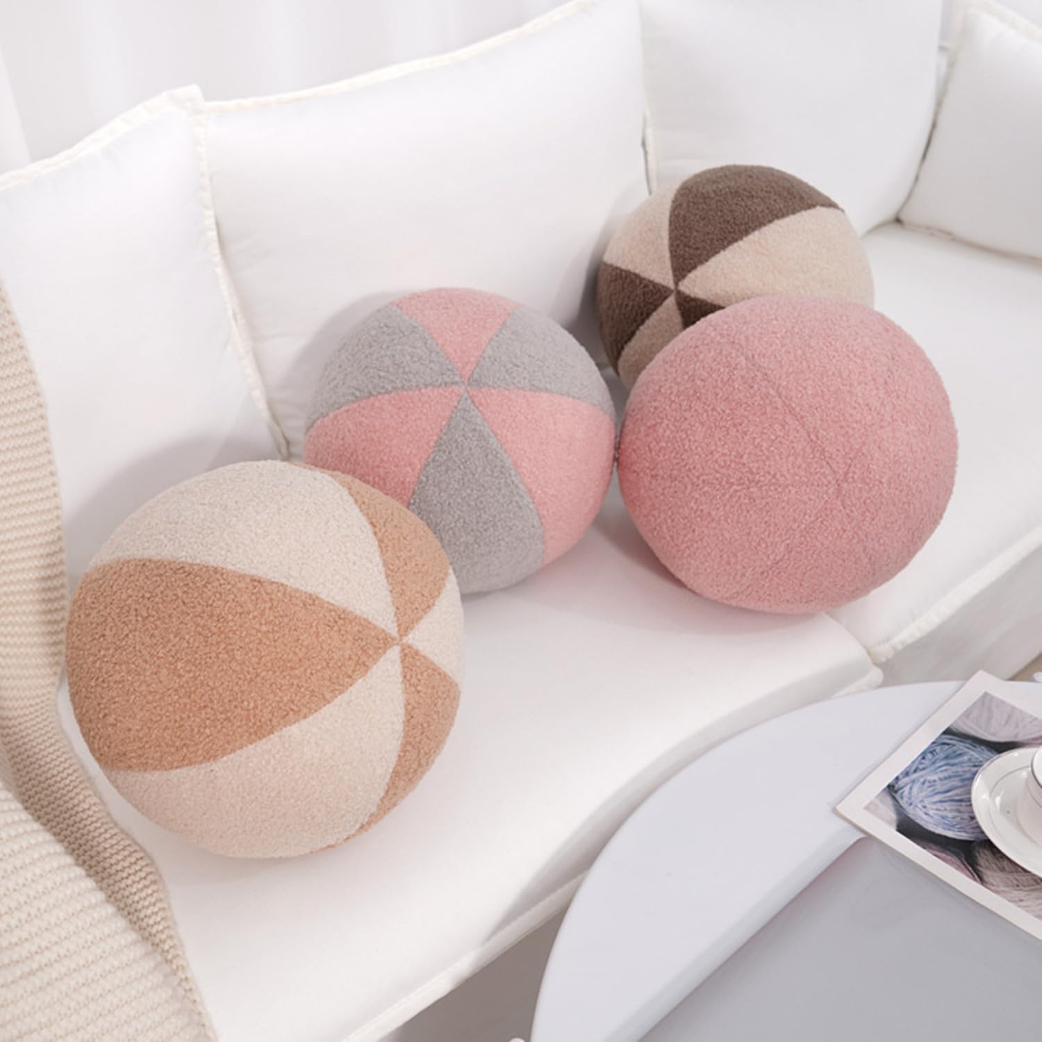 Hanchiweier Ball Plush Pillow 11.8inches Round Sphere Pillow Sofa Cushion Room Decoration Throw Pillow