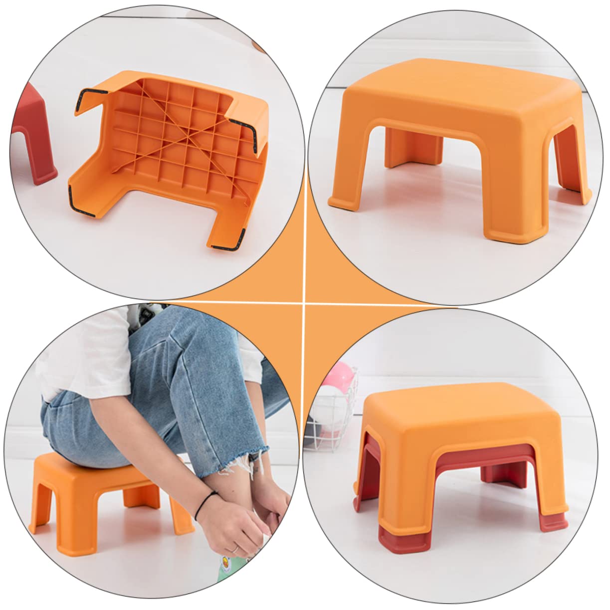 Veemoon 1pc Plastic Stool Children Stool Anti-Skid Stool Children Sitting Stool Mattress Pump Creative Footstool Kid Step Stool Bed Skirting Home Furniture Pp Aldult Non-Slip Stool