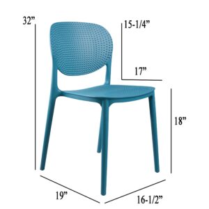 CozyBlock MESH Perforated Stackable Dining Chair for Both Indoor and Outdoor – Set of 2 (Teal Blue)