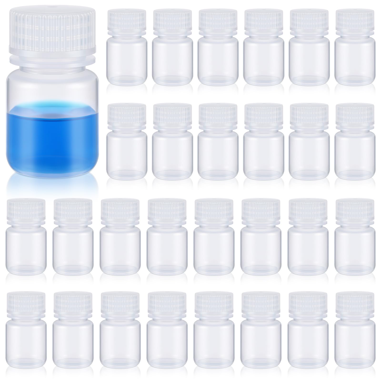 Tatuo 24 Pcs 1oz Pill Bottle Sample Bottles Polypropylene Wide Mouth Reagent Bottle Plastic with Screw Caps Translucent PP Sample Containers with Lid