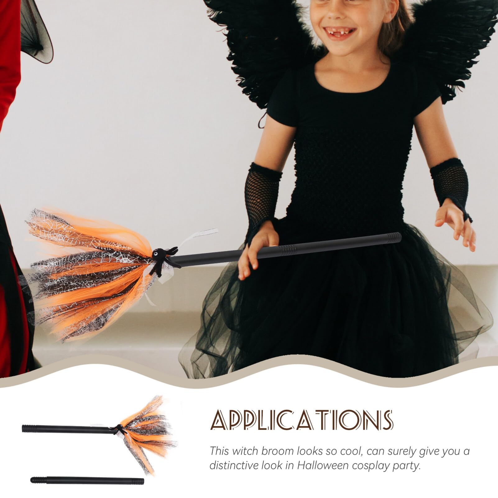 Ciieeo 1pc Halloween Broom Witch Halloween Accessories Childrens Broom Halloween Besom Prop Broom Stick Broom Props Broom for Halloween Toy Broom Black Costume Makeup Mesh Toddler Cosplay