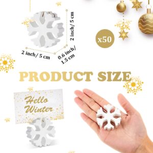 50 Pcs Christmas Snowflake Wooden Place Card Holders Farmhouse Ornament Winter Table Number Rustic Name Card Picture Holders Wood Table Sign Stands for Xmas Holiday Party Wedding Party Supplies