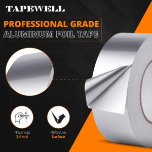 TAPEWELL Aluminum Foil Tape - High Temperature Professional Grade Aluminum Tape for Ductwork, HVAC Tape - Metal Repair - Dryer Vent Tape -2 Inch by 150 Feet (50 Yards) 3.9 Mil -Pack of 2