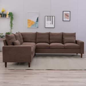 panana modern upholstered l-shape sectional sofa, 2 seater + 3 seater corner couch for living room (brown)