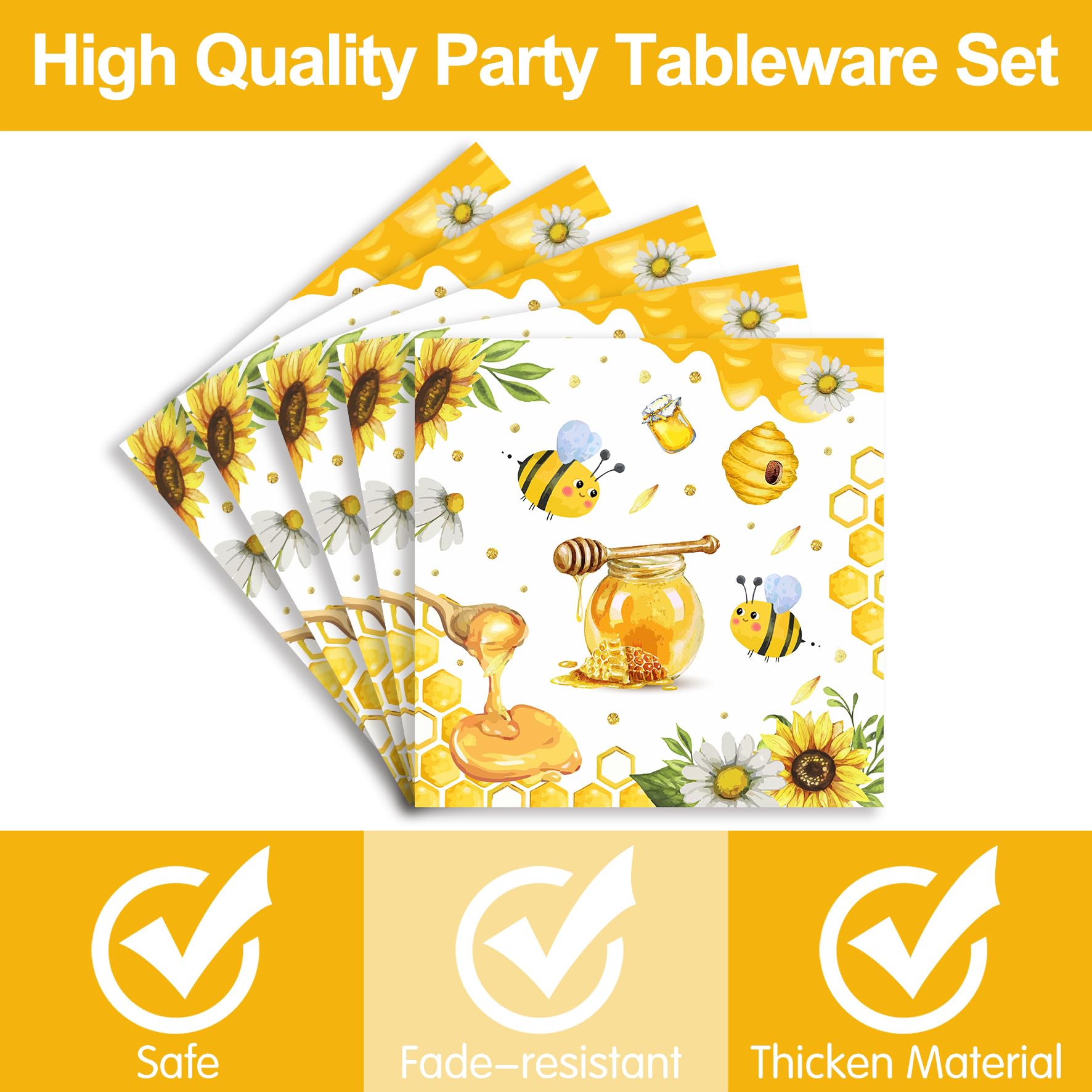 Piooluialy Bee Tableware Party Decorations - Bumble Bee Party Supplies Include Plates, Cups, Napkins, Cutlery, Honey Bee Birthday Baby Shower Party Decorations | 24 Guests