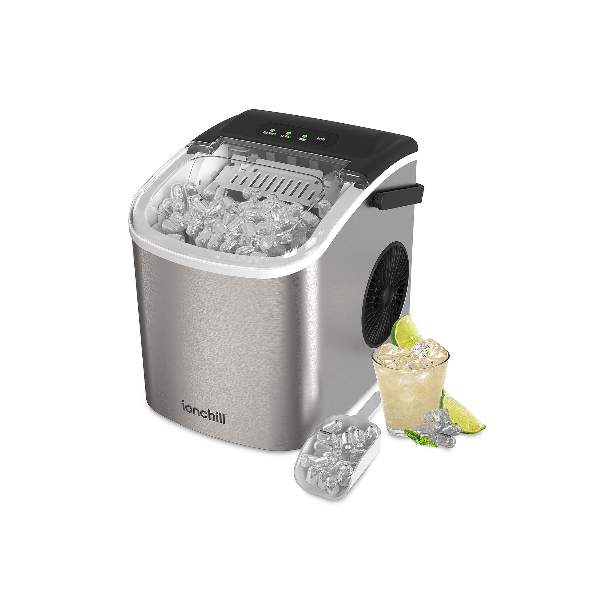 Ionchill 8958 Portable Countertop Bullet Quick Cube Ice Machine, 26lbs/24hrs