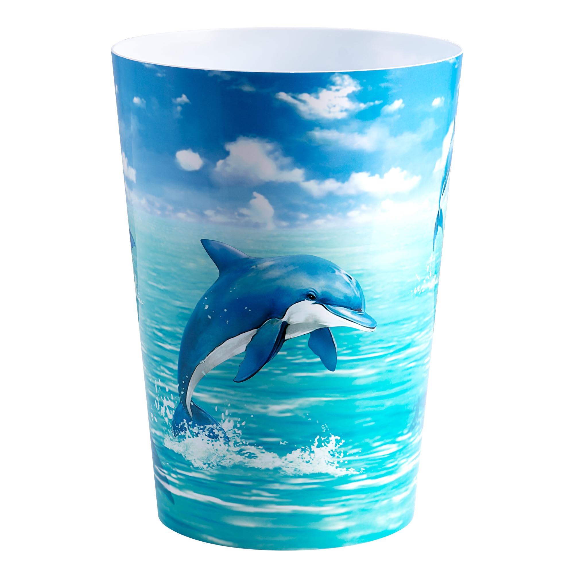 Allure Home Creation Jump for Joy Dolphin Plastic Wastebasket Compact Size 1.71 Gallons