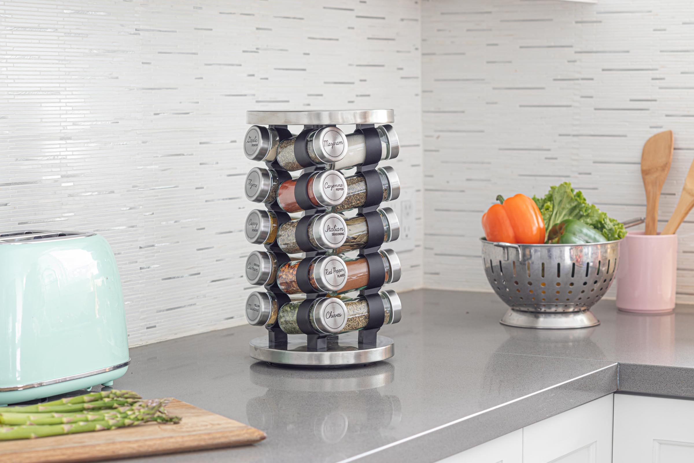 Orii 20 Jar Stainless Steel Rotating Spice Rack