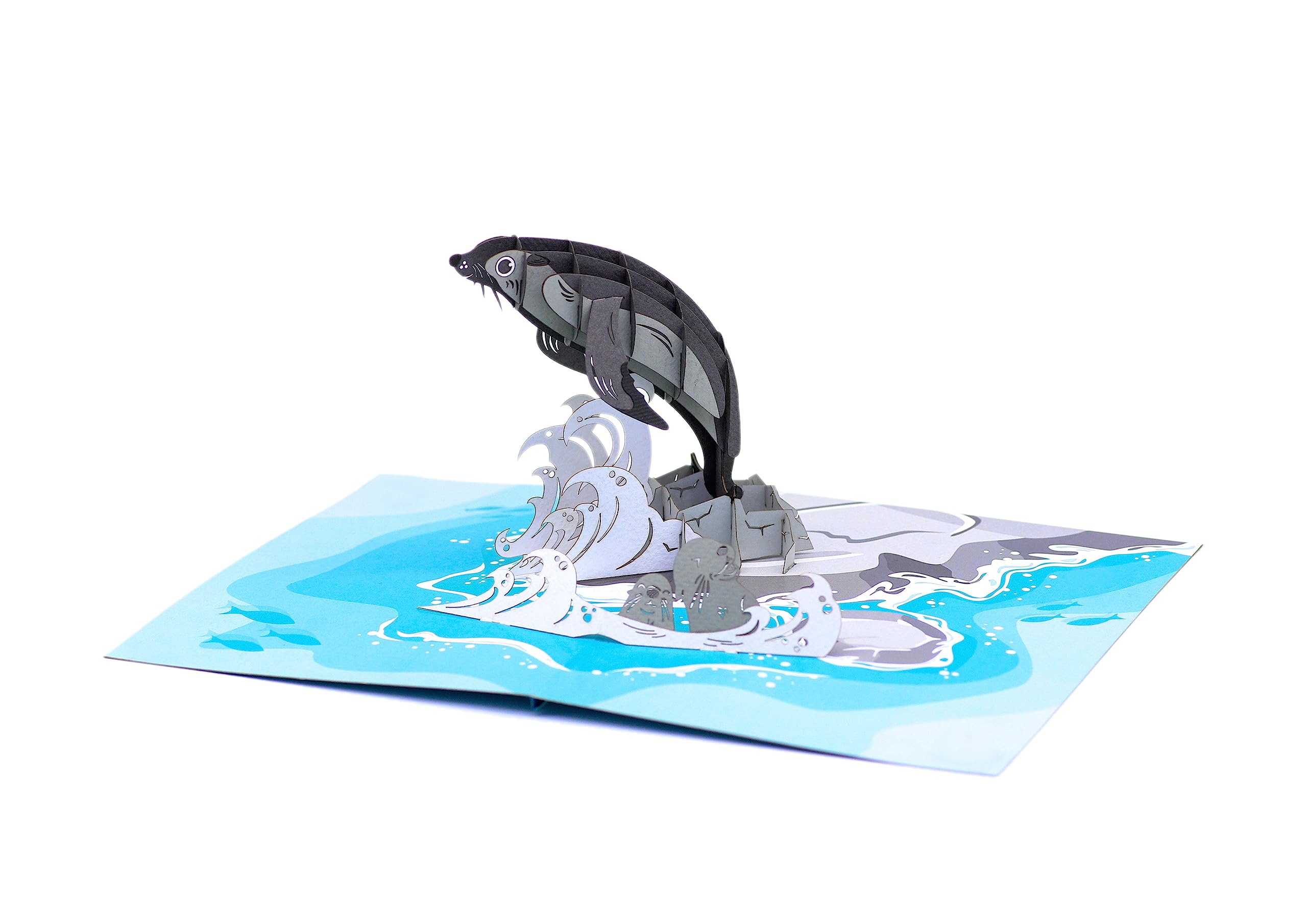 Ocean Animals - 3D Pop Up Greeting Card For All Occasions - Love, Birthday, Christmas, Good luck, Father's Day, Mother's Day - Message Note for Personalized - Thick Envelope, Fold Flat (Seal)