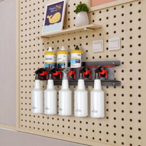 Ulable Spray Bottle Holder, Spray Bottle Holder Wall Mount Hanging Spray Bottle Rack, Spray Bottle Hanger with 4 White Adhesive Hooks, Multifunctional Spray Bottle Rack Car Shop Accessory Display